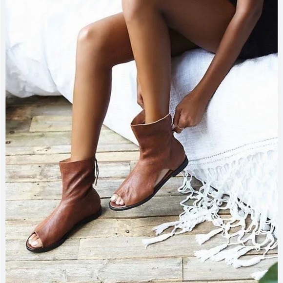 Free People Ridge Runner brown Leather Ankle Boots Sz 38 - Picture 1 of 10